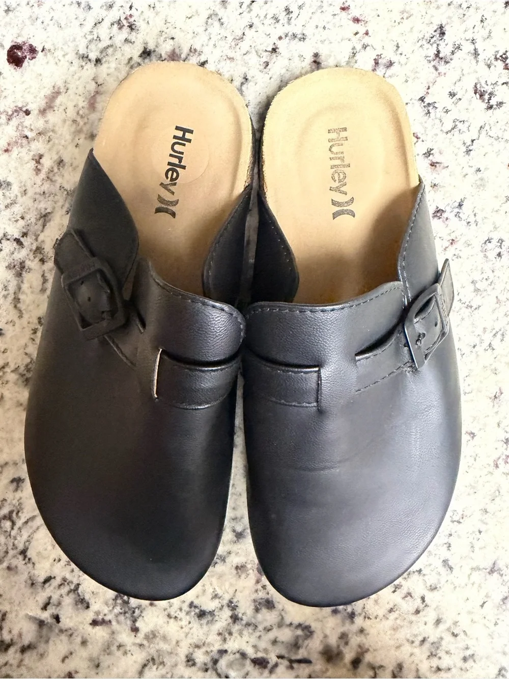 Hurley Black Slip-On Cork Clog Mules with Buckle Detailing - Size 4 (NWOT)